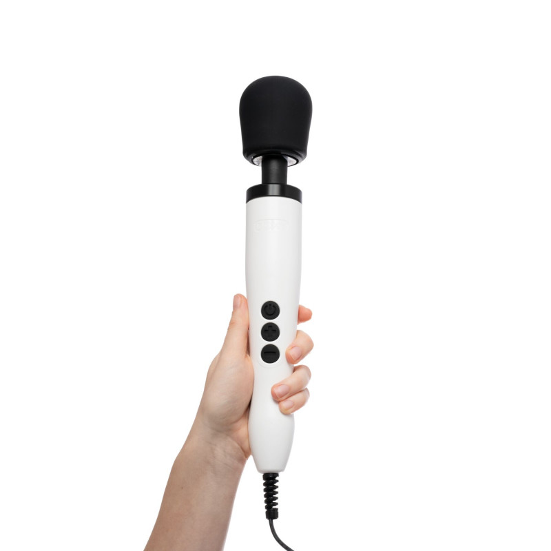 Вібромасажер Doxy Original White, демонстрація деталей дизайну та кнопок керування