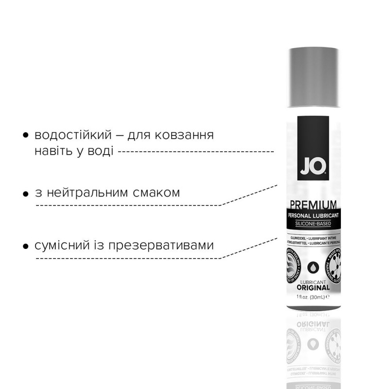 Лубрикант силіконовий JO PREMIUM ORIGINAL 30 мл, вигляд збоку