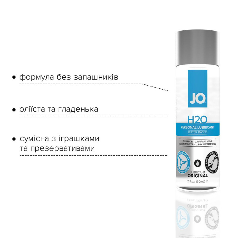 Упаковка лубриканта JO H2O ORIGINAL: стильний дизайн, бренд JO, формат 60 мл