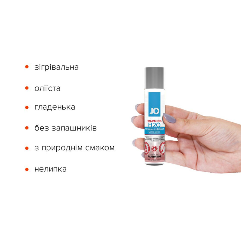 Змазка JO H2O WARMING 30 мл - вид збоку, демонструє об'єм