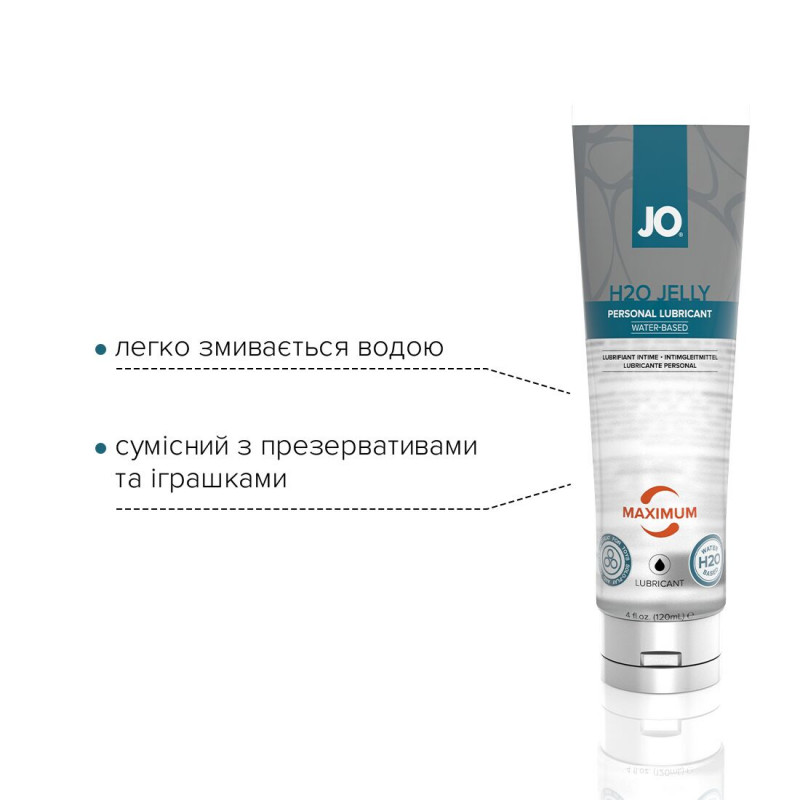 Упаковка густого лубриканту JO H2O JELLY MAXIMUM 120 мл, без парабенів
