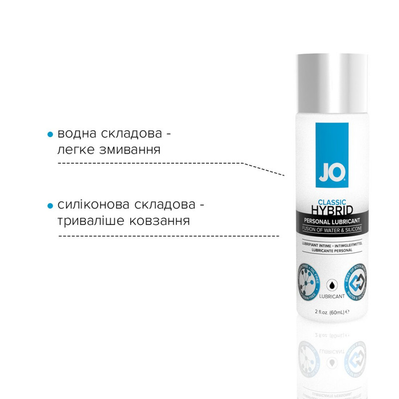 Змазка JO Classic Hybrid водно-силіконова густа 60 мл, вигляд збоку