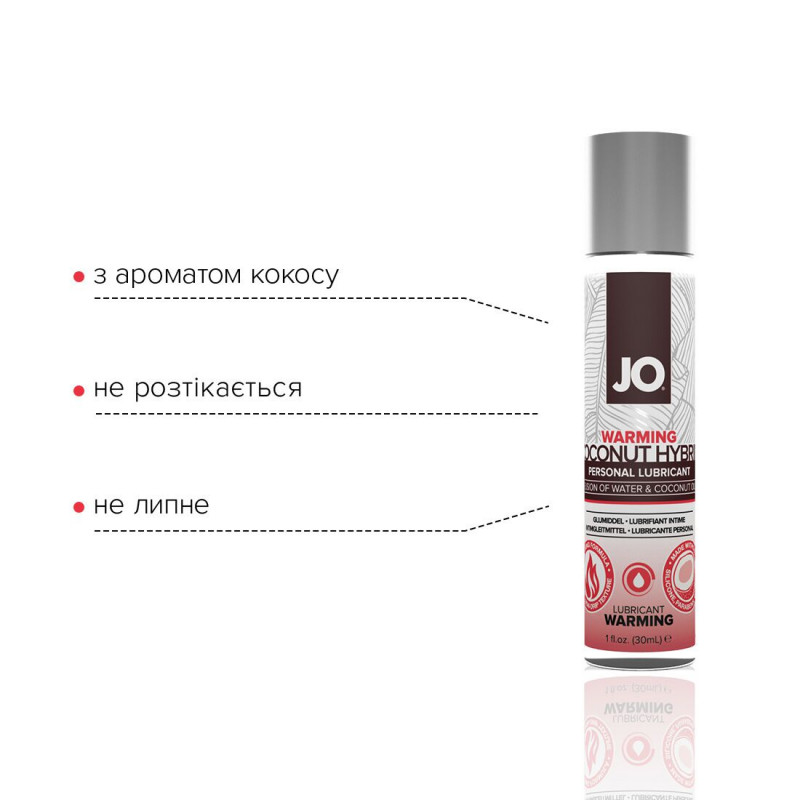 Упаковка: розігрівальна змазка JO Coconut Hybrid Warming 30 мл