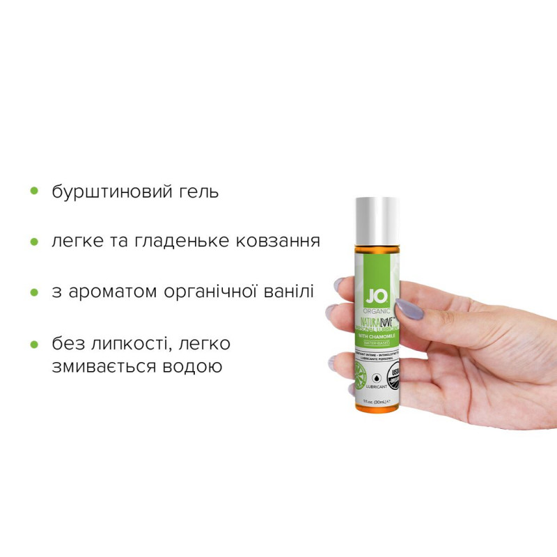 Смазка JO NATURALOVE ORGANIC на водній основі 30 мл - вид збоку, деталі пляшечки