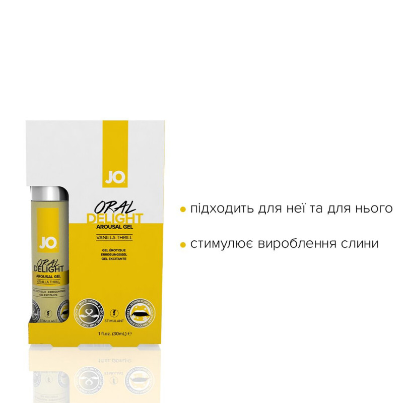 Упаковка гелю для оральних пестощів JO Oral Delight Vanilla Thrill (30 мл), бренд JO.
