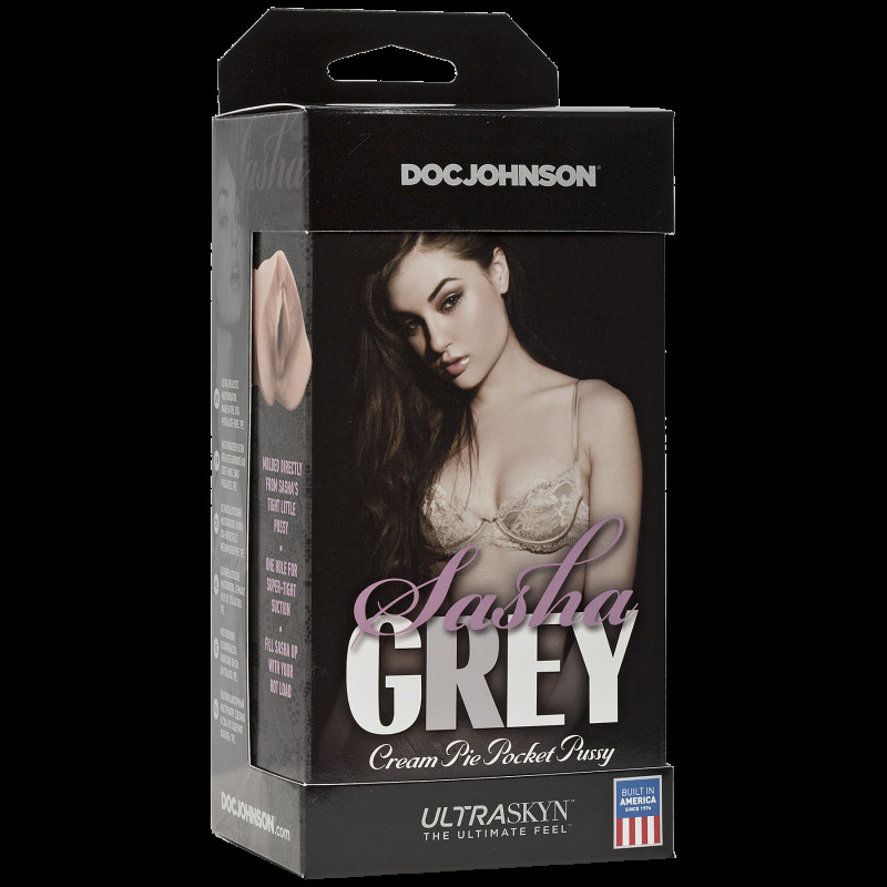 Мастурбатор Doc Johnson Sasha Grey Ultraskyn Cream Pie Pocket збоку, демонструє гнучкість та форму