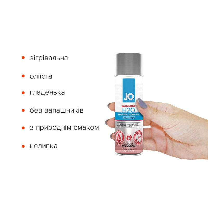 Детальний вигляд флакона зігрівальної змазки JO H2O WARMING