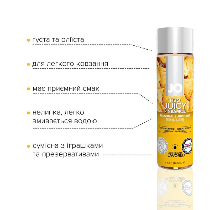 Інтимна змазка JO H2O Juicy Pineapple 120 мл: деталі упаковки, інформація про склад