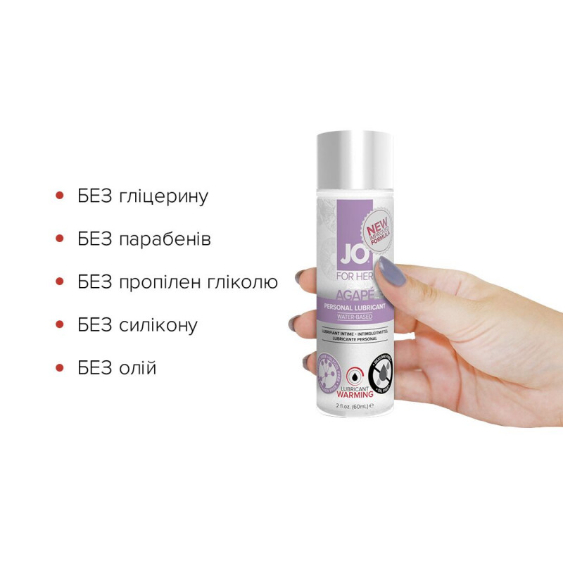 Розігрівальна змазка JO AGAPE WARMING 60 мл, вигляд збоку