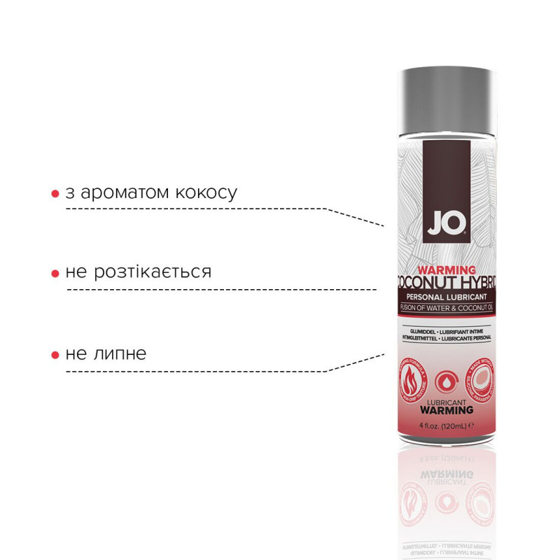 Упаковка розігрівальної змазки JO Coconut Hybrid WARMING 120 мл, біла