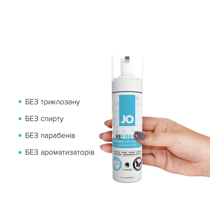 Пляшка м'якої пінки JO REFRESH 207 мл збоку