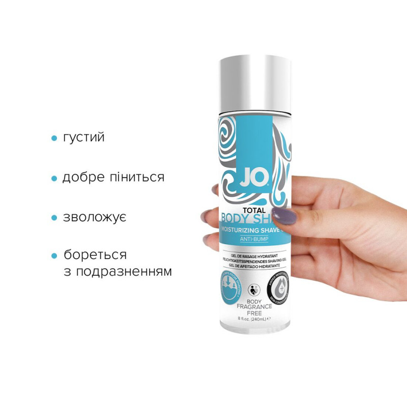 Гель для гоління JO TOTAL BODY Anti-bump Intimate Shaving Gel 240 мл - крупним планом, деталі текстури