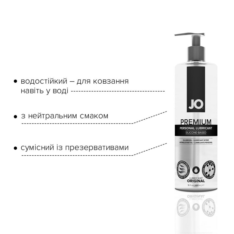 Упаковка силіконового лубриканту JO PREMIUM ORIGINAL 480 мл, етикетка