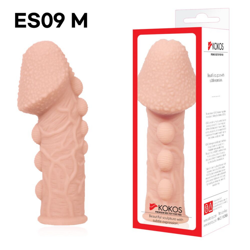 Насадка на пеніс Kokos Extreme Sleeve ES.09 M: вигляд збоку, що демонструє потовщуючий ефект