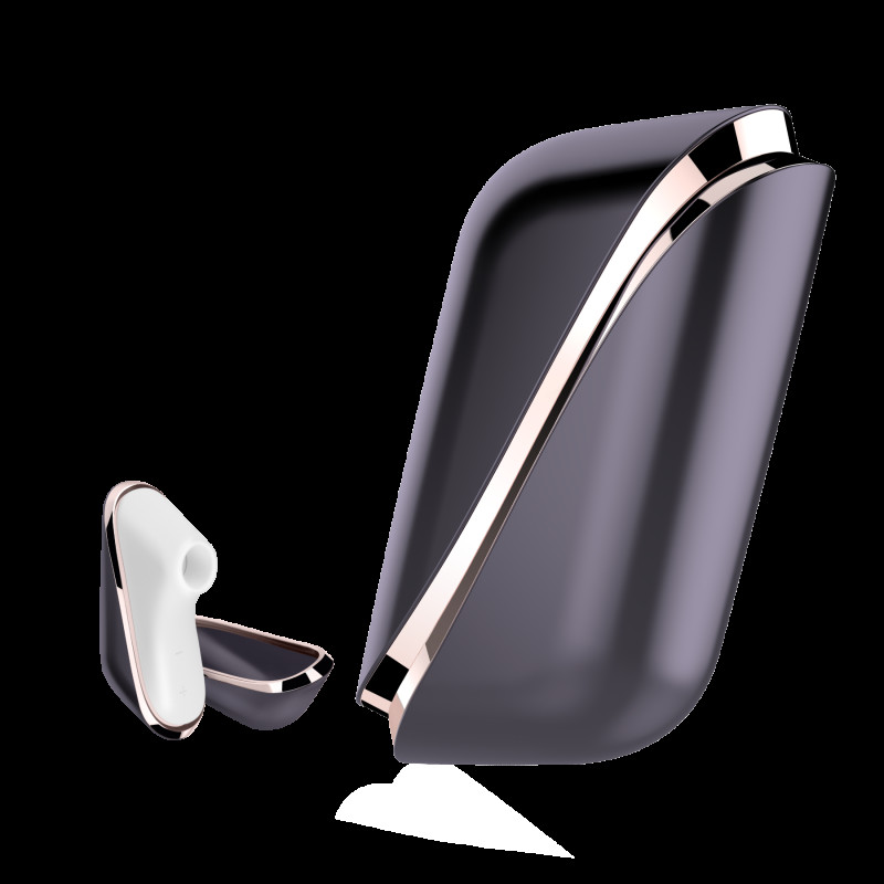 Вакуумний кліторальний стимулятор Satisfyer Traveler, білий, всередині магнітного корпусу-чохла, вид зверху