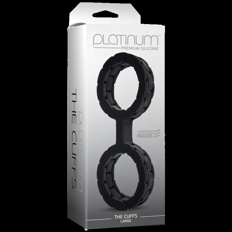 Детальний вигляд силіконових наручників Doc Johnson The Cuffs Large Black збоку, демонструє їх гнучкість та якість матеріалу