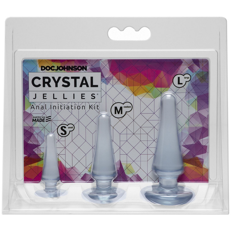 Анальні пробки Doc Johnson Crystal Jellies Anal Clear збоку: демонструє плавний вигин та заокруглений кінчик для легкого введення, прозора текстура.