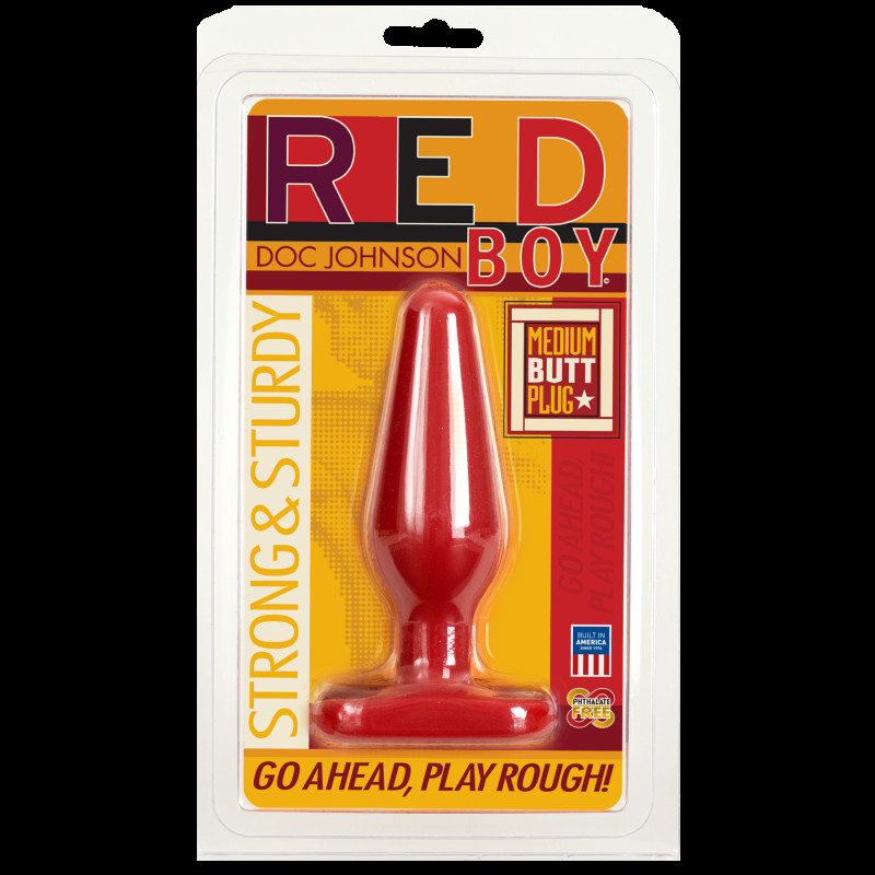Анальна пробка Doc Johnson Red Boy Medium 5.5 Inch, червона, діаметр 4 см - вид збоку, демонстрація розміру