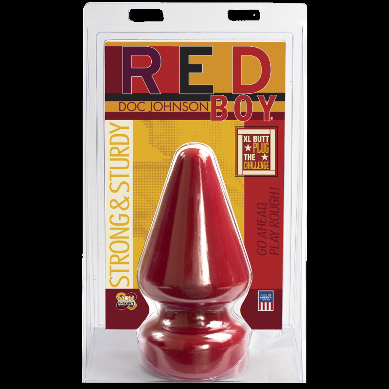 Анальна пробка Doc Johnson Red Boy XL у фірмовій упаковці, детальний вигляд