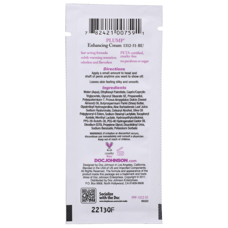 Крем для збільшення члена Doc Johnson Plump (7 г) - вид збоку, показує розмір упаковки