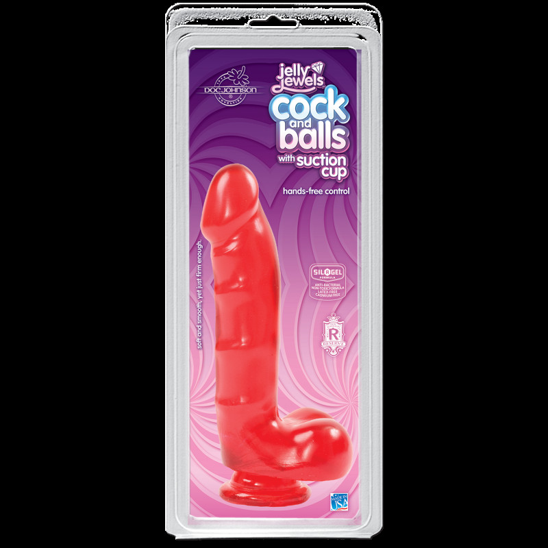 Упаковка фалоімітатора Doc Johnson Jelly Jewels Cock&Balls Red, червоний, 3,6 см, ПВХ