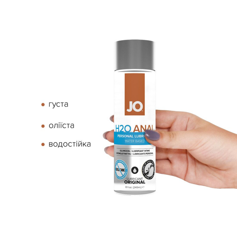 Анальна змазка JO ANAL PREMIUM ORIGINAL 240 мл, вид збоку на упаковку