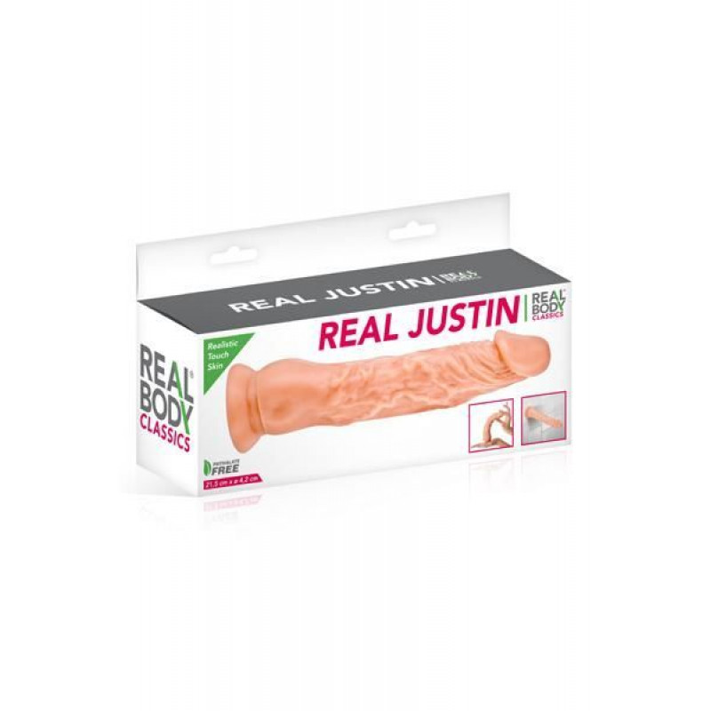 Упаковка фалоімітатора Real Body Real Justin Flesh TPE 4,2 см, брендована коробка