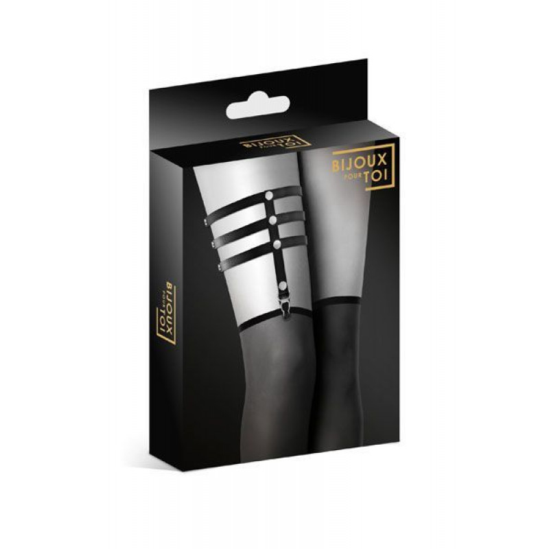 Підв'язка Bijoux Pour Toi - 3 THONGS Black в елегантній упаковці