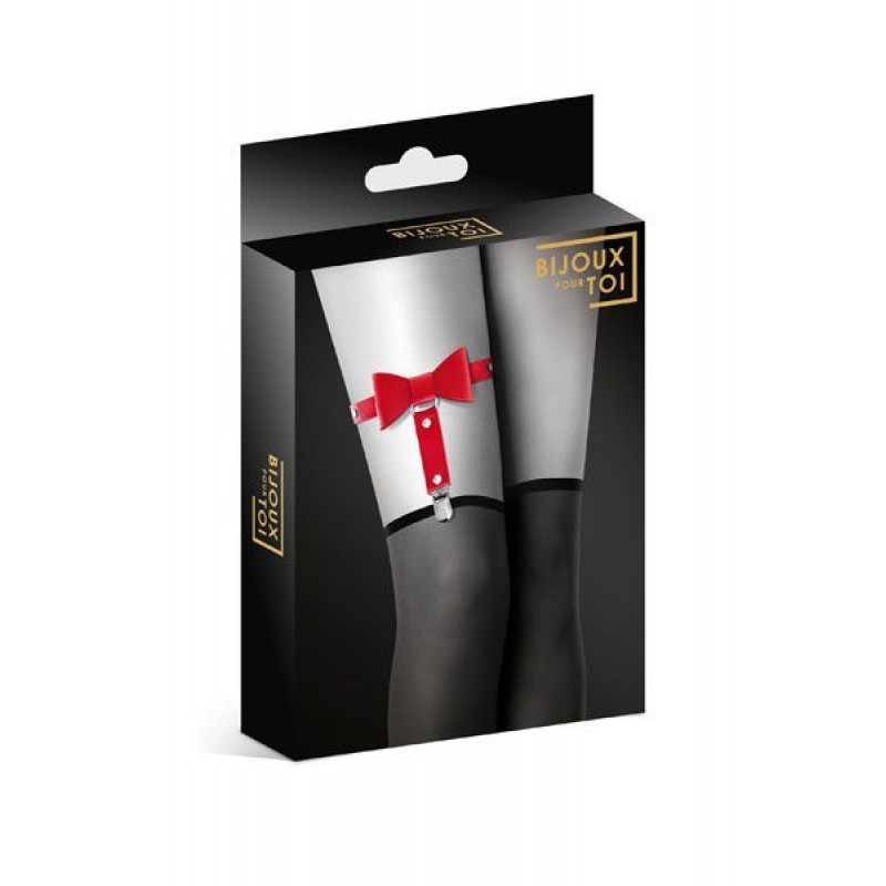 Розкішна упаковка для сексуальної червоної гартери на ногу Bijoux Pour Toi, що підкреслює преміальність виробу