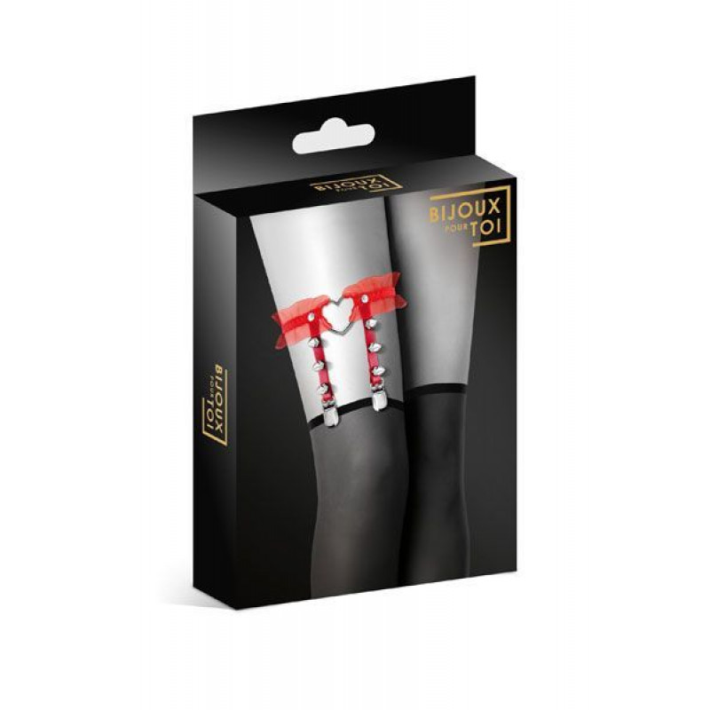 Упаковка сексуальной подвязки на ногу Bijoux Pour Toi WITH HEART AND SPIKES Red, бренд Bijoux Pour Toi