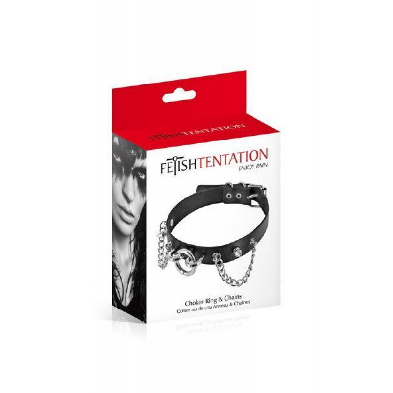 Детальний вигляд збоку на нашийник Fetish Tentation Choker Rings and Chains, демонструючи текстуру екошкіри та якість шипів