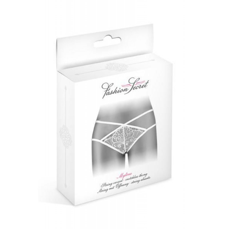 Білі трусики-стрінги Fashion Secret MYLENE, текстура тканини та мережива, упаковка