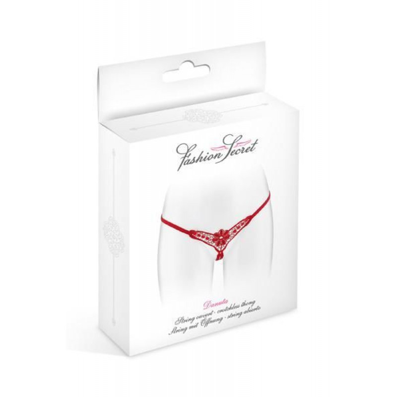 Упаковка червоних трусиків-стрінгів Fashion Secret DANUTA з доступом, брендований пакет