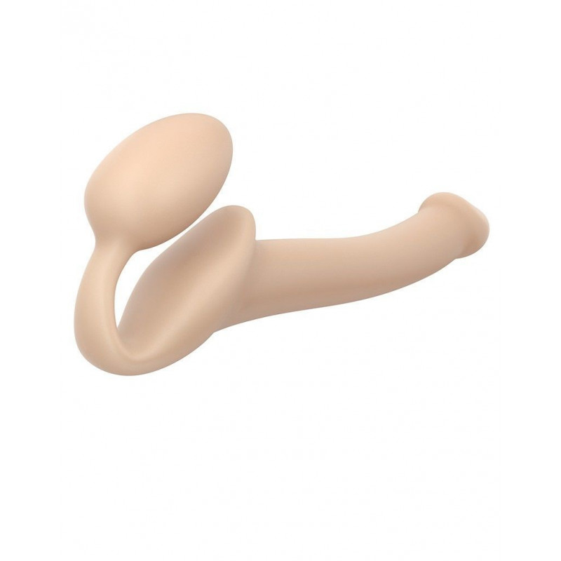 Страпон Strap-On-Me Flesh S, вигляд збоку, гнучка основа, деталі кріплення