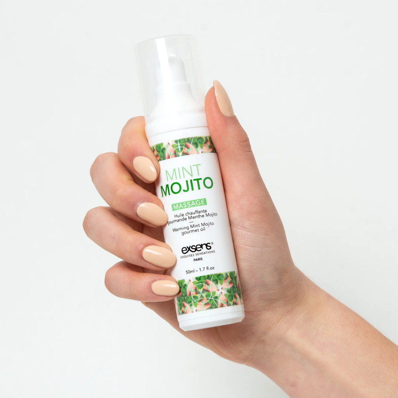 Текстура розігрівальної їстівної масажної олії EXSENS Mojito 50мл на шкірі