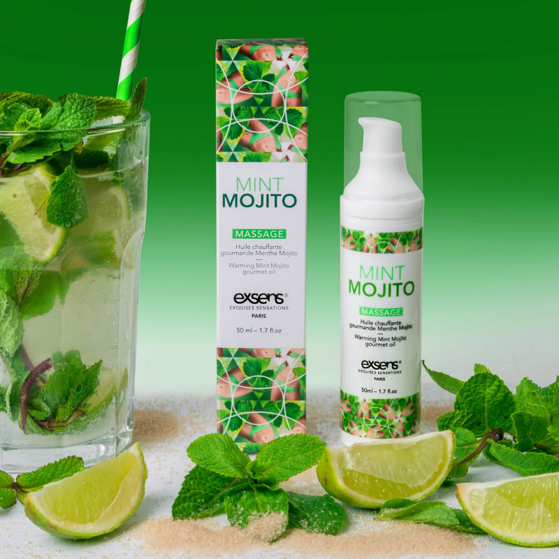 Застосування розігрівальної їстівної масажної олії EXSENS Mojito 50мл
