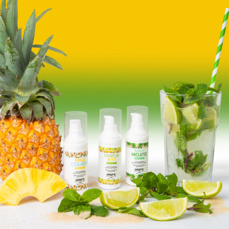 Текстура розігрівальної масажної олії EXSENS Lets Celebrate, що демонструє її шовковистість