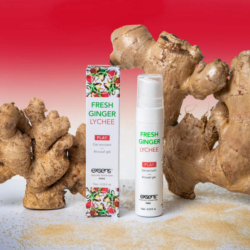 Стимулювальний гель Exsens Kissable Fresh Ginger Litchi 15мл - демонструє консистенцію гелю на дотик