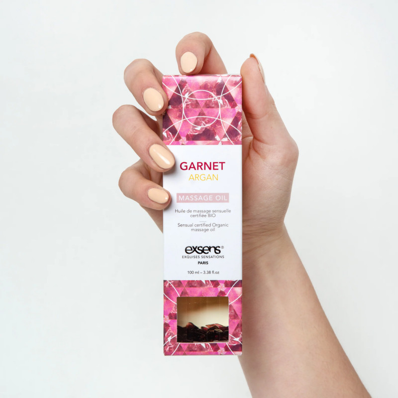 Упаковка масажної олії Exsens Garnet Argan з гранатом