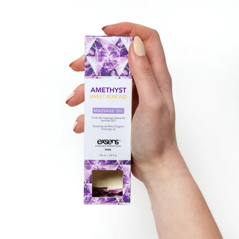 Упаковка масажної олії EXSENS Amethyst Sweet Almond - картонна коробка