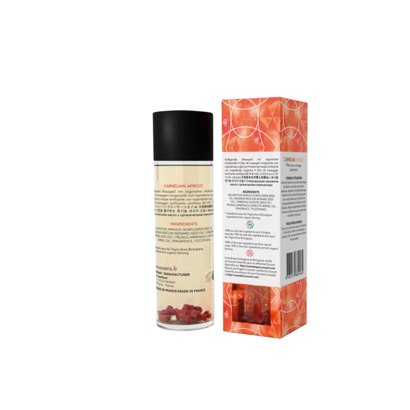 Масажна олія EXSENS Carnelian Apricot, вид збоку, демонстрація флакона