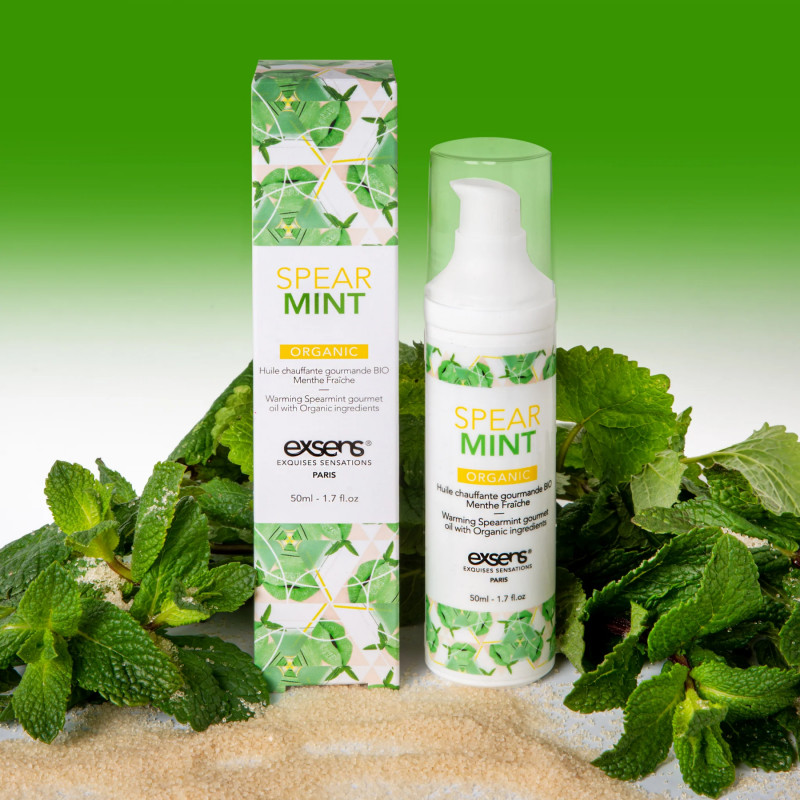 Деталі пляшечки масажної олії Exsens Organic Spear Mint 50мл