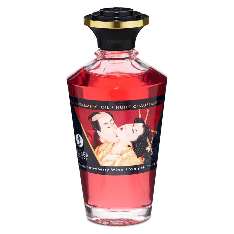 Розігрівальна олія Shunga Aphrodisiac Sparkling Strawberry Wine - вид збоку на флакон