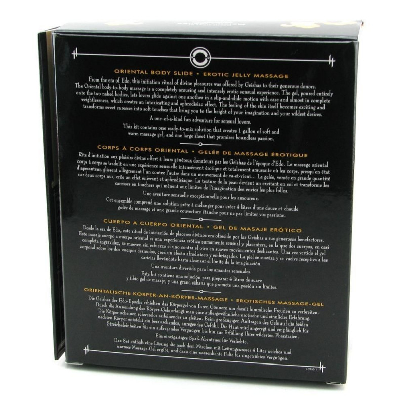 Упаковка комплекту гелю для NURU-масажу Shunga Oriental Exotic Fruits з простирадлом