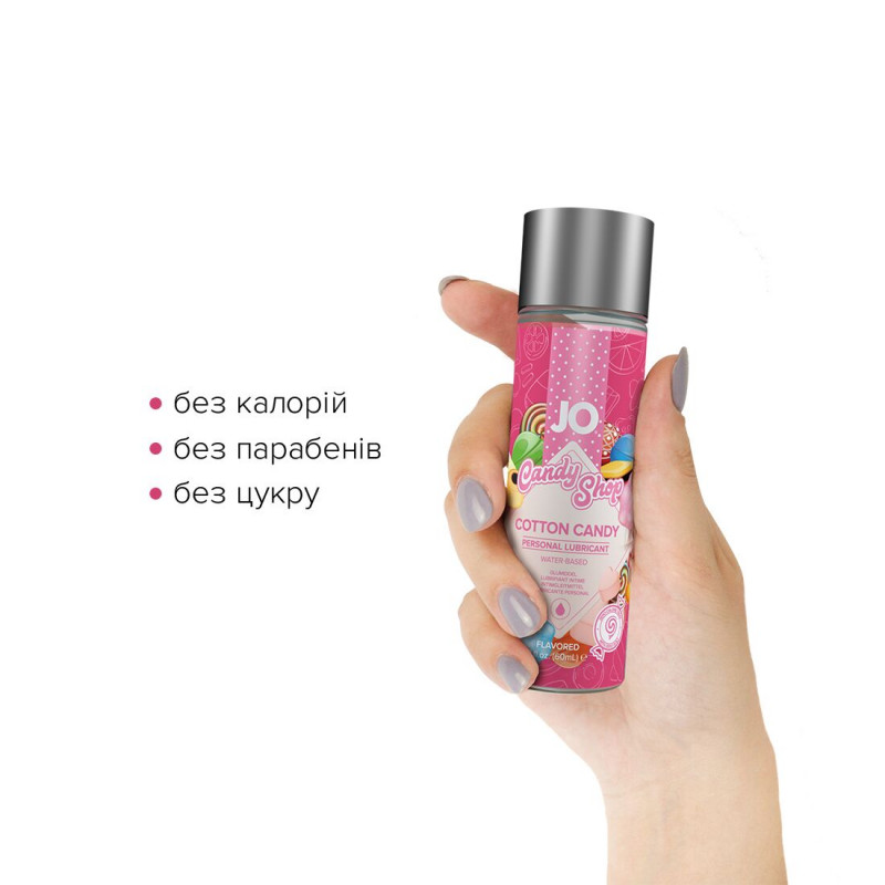 Лубрикант JO H2O Candy Shop Cotton Candy на водній основі 60 мл - детальний вигляд пляшечки збоку