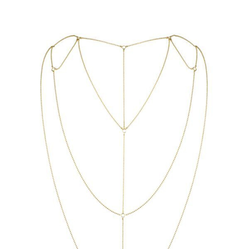 Вид збоку на золотий ланцюжок для спини Bijoux Indiscrets Magnifique, деталі кріплення