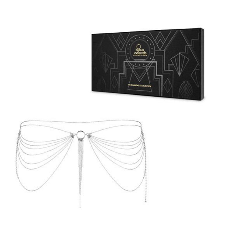 Текстура металу сріблястого ланцюжка трусики-ліф Bijoux Indiscrets Magnifique Waist Chain - якість і блиск