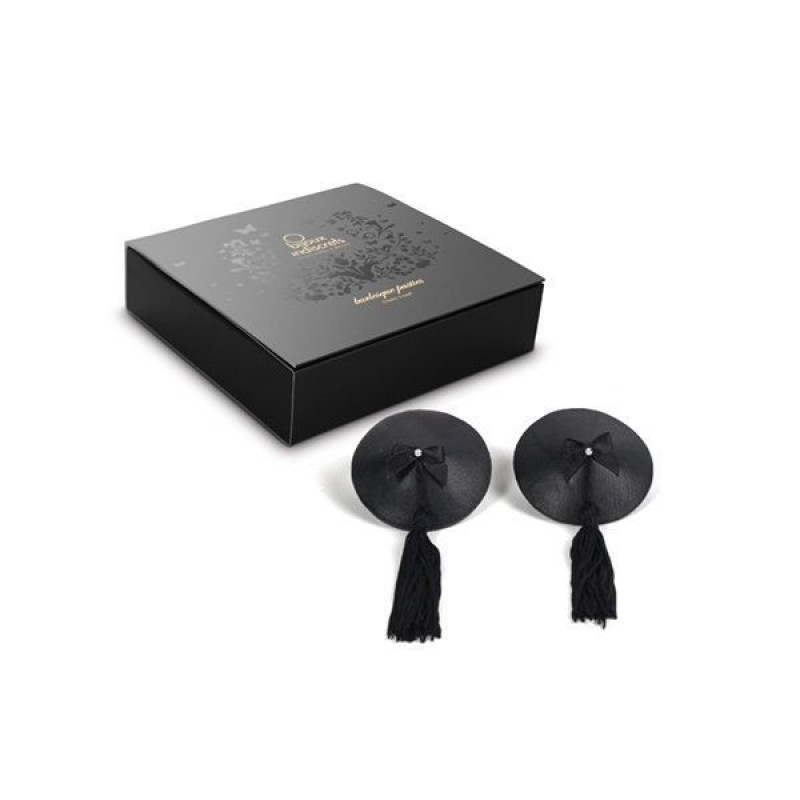 Накладки на соски Bijoux Indiscrets Burlesque pasties ORIGINAL BLACK - текстура матеріалу, гладка, оксамитова