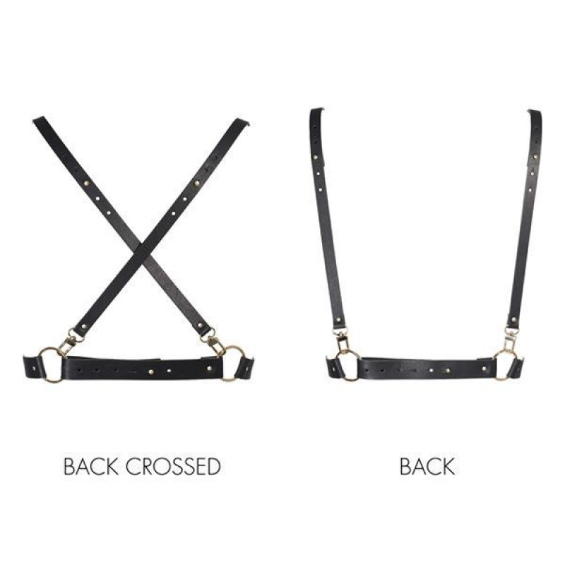 Портупея Bijoux Indiscrets MAZE-X Harness Black, вид збоку, демонструє ремені та деталі