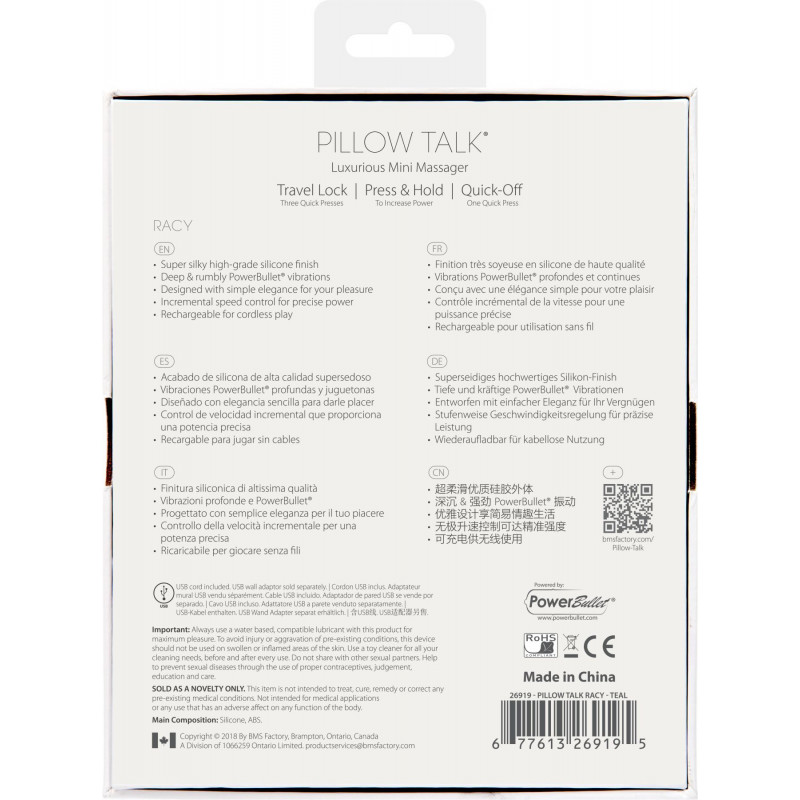 Вібратор Pillow Talk Racy Teal для точки G, синій, з акцентом на елементи дизайну